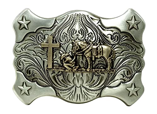 Image of Moranse Cross Cowboy Kneeling Prayer Horse Zinc Alloy Belt Buckles