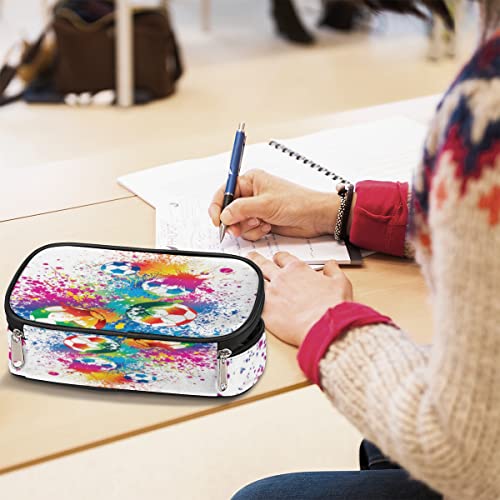 Image of Pardick Watercolor Football Big Capacity Pencil Pen Case Soccer Large Pencil Pouch with Zipper Compartments Pencil Bag for Boys Girls Adults Student Office School Supplies