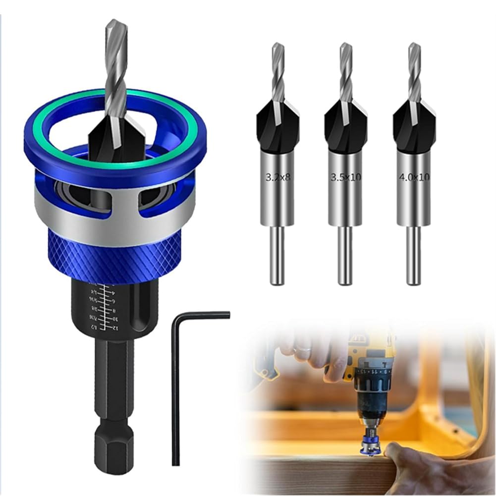 Littimoon for Woodworking Countersink Drill Bit Set 6-Piece Includes Wood Counter Sink Bits with Depth Stop