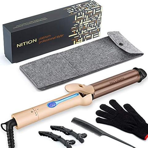 NITION Professional 1 1⁄4 inch Curling Iron Argan Oil Ceramic Tourmaline Titanium Coating Barrel Salon Curling Wand LCD 265°F-450°F for All Hair Type,Ions Hair Curler Waver Maker,Dual Voltage Cover