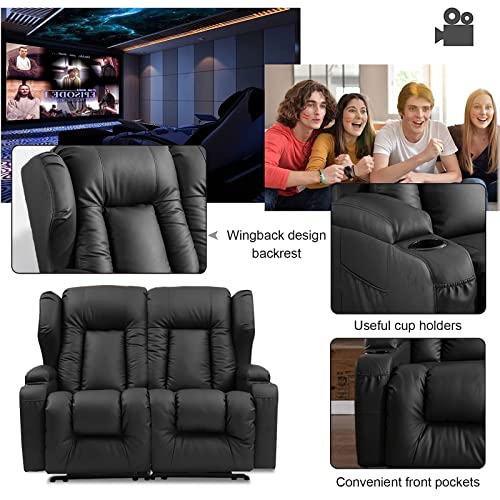 Image of IPKIG 54.2 inch RV Loveseat Recliner Sofa, Faux Leather Wall Hugger Reclining Chair with Cup Holder and Side Pockets, Home Theater Seating Manual Recliner for Living Room (Black, Loveseat)