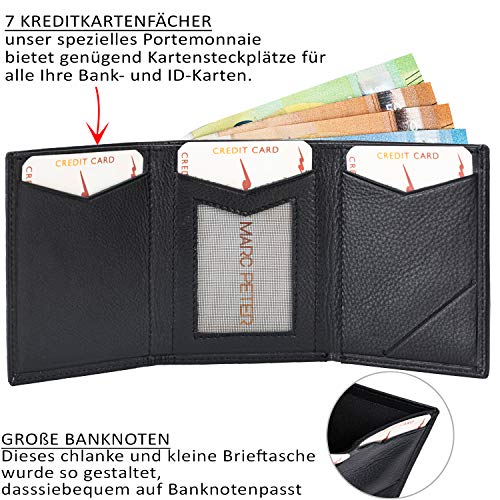 Marc Peter Wallet NewGen Leather Slim Wallet met muntvak, portemonnee met RFID-bescherming, 6 kaarten, 1 ID-venster, mini-portemonnee voor heren en dames, zwart, One-size, - Image 3
