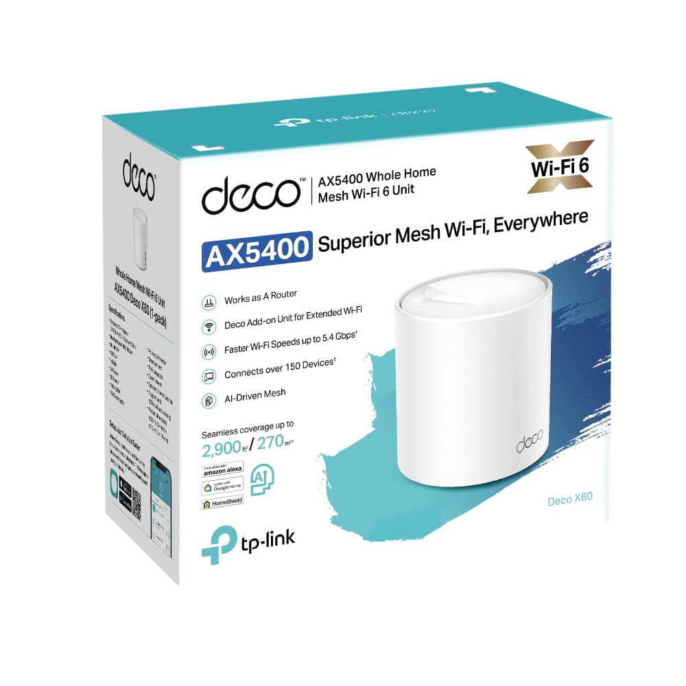 TP-Link Deco X60 Mesh WLAN Set (3 Pack), Wi-Fi 6 AX5400 Dual Band Router & Repeater, 2X Gigabit Ports für Jede Einheit, empfohlen für Häuser mit 4-7 Schlafzimmern, Umfassender Jugendschutz, WPA3