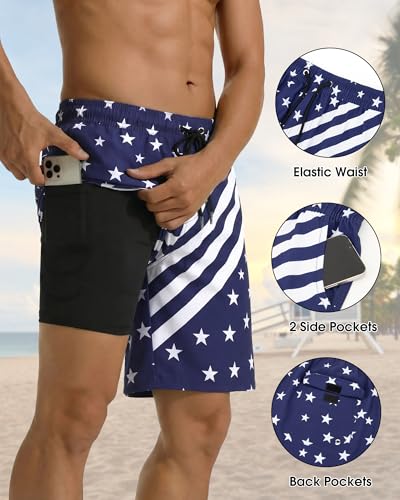 Image of Justay 2 in 1 Mens Swim Trunks 7 Inch, Beach Swim Shorts with Pockets | Swimming trunks, bathing suit, Compression Liner, Quick Dry, Swimsuit, Beach Vacation, Summer Swimwear, Gifts