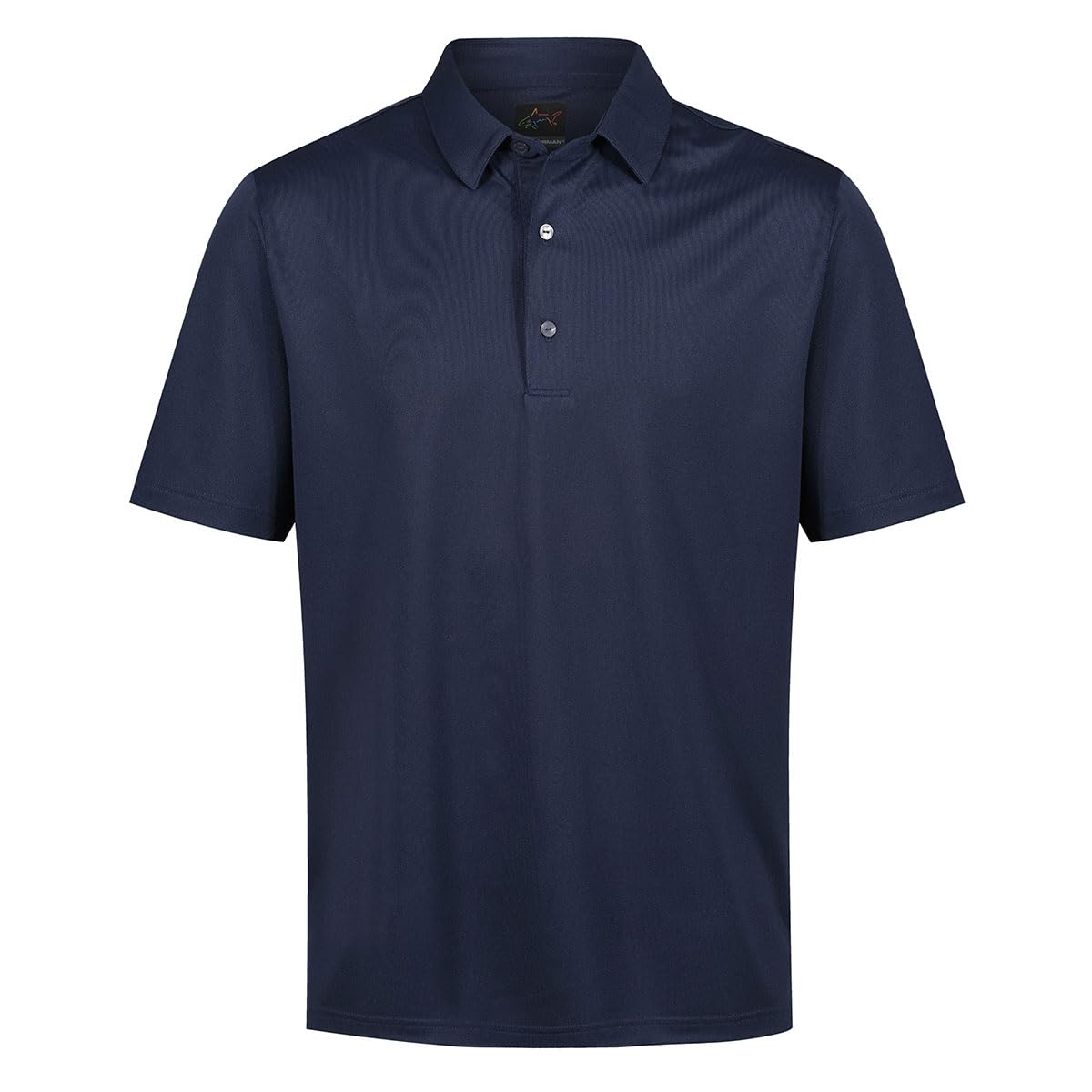 Greg Norman Men's Blue Neck Logo Stretch Golf Polo Shirt