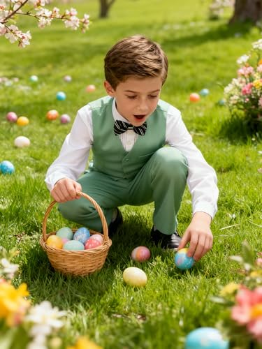 Image of Boys Formal Suit Vest and Pants Set 6 Pieces Suits for Boy Wedding Ring Bearer Outfit for Kids Tuxedo