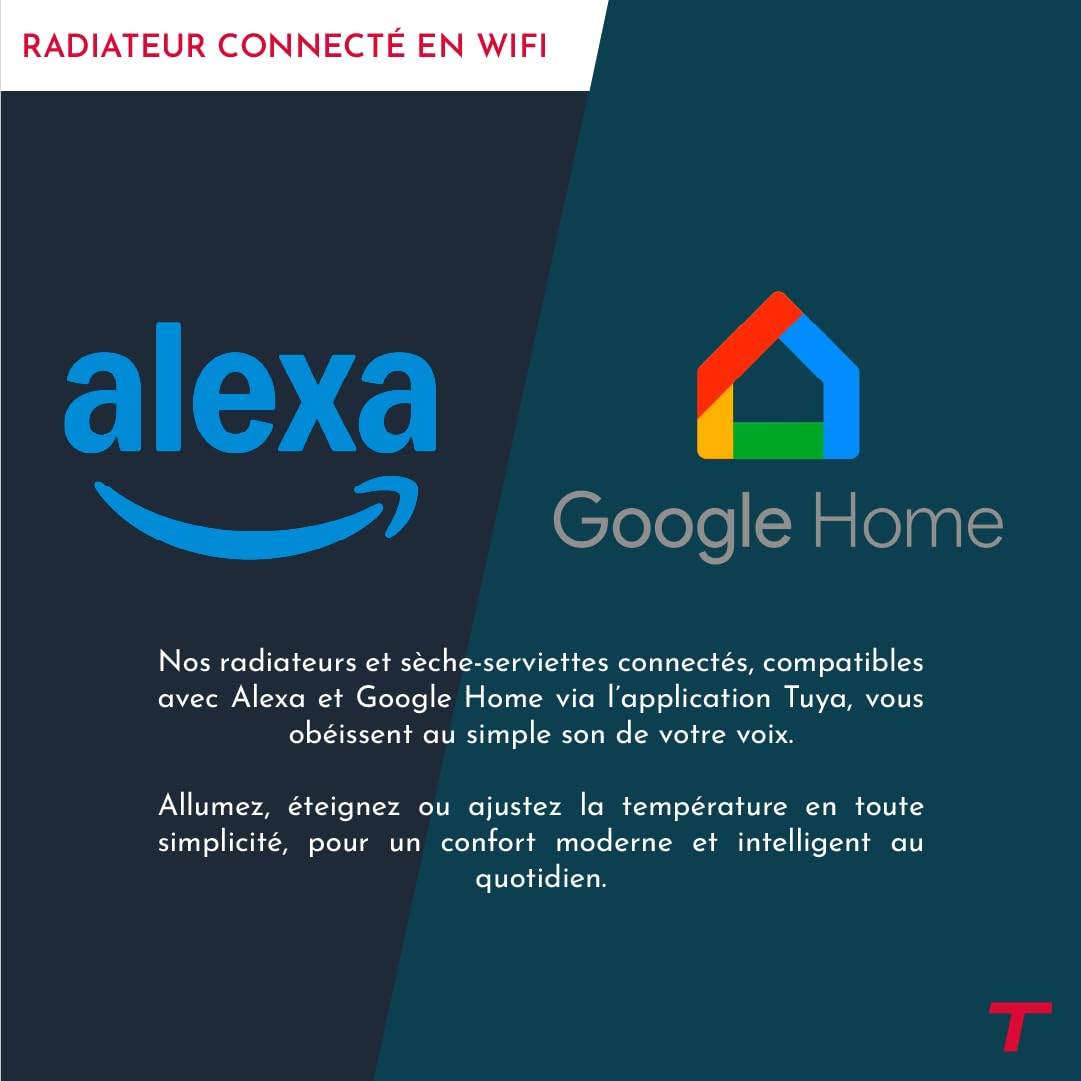 THOMSON - Radiateur électrique fixe connecté WiFi à inertie sèche céramique + film avec thermostat interchangeable 1000W THOMSON MOLY horizontal blanc