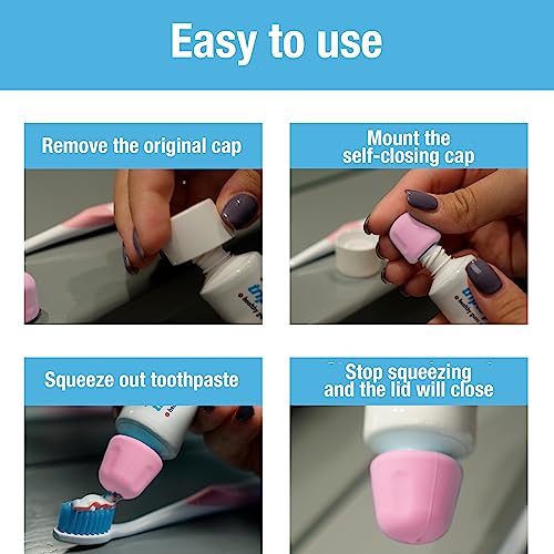 Image of Self Closing Toothpaste Caps 6-Pack by Tilcare - No Waste Cap Dispensers for Adult and Kids Bathroom - Mess-Free Toothpaste Lids - Easy to Use, Food Grade Silicone and BPA-Free Toppers