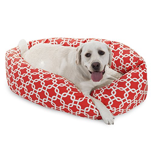 Image of Majestic Pet 40 Inch Links Sherpa Calming Dog Bed Washable - Cozy Soft Round Dog Bed with Spine for Head Support - Fluffy Donut Dog Bed 40x29x9 (inch) - Round Pet Bed Large - RED
