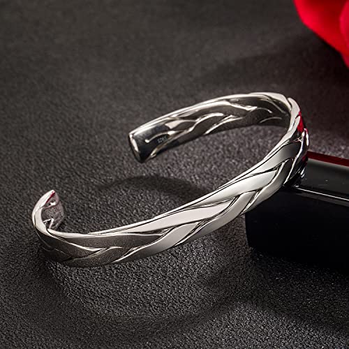 Fashion Men & Women 925 Sterling Silver Bracelet Simple Cuff Bangles Couples Jewelry For Him Her Adjustable Bracelet In A Pretty Gift Box (Width 0.31 Inches, Adjustable) #TOP3