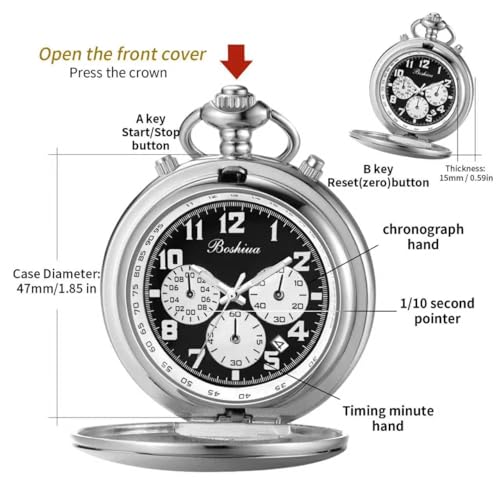 Image of BOSHIYA Multifunctional Stopwatch Calendar Silver Gold Black Pocket Watch with Bracelet