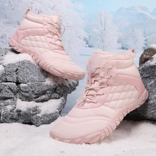 Image of Hike Winter Footwear Barefoot Boots Mens Womens, Waterproof Winter Snow Boots, Warm Ankle Booties, Wide Toe Barefoot Hiking Boots, Non-Slip Zero Drop Sole Hike Shoes for Hiking Walking Outdoor