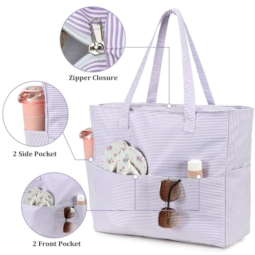 Image of LEDAOU Large Beach Tote Bag Women Waterproof Sandproof Zipper Beach Tote Bag for Pool Gym Grocery Travel with Wet Pocket | Waterproof