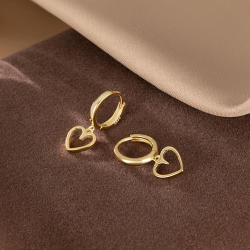 Reffeer Solid 925 Sterling Silver Heart Drop Earrings Hoop for Women Teens Heart Hoop Earrings Huggie Drop Earrings4
