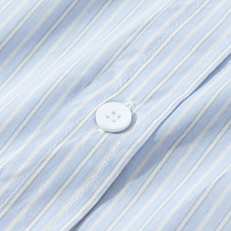 Cotton Stripes Shirt Loose Lapel Long Sleeves Cardigan Breathable Business Sweat-Wicking Shirt