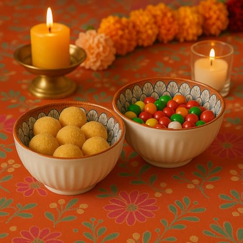 Image of YELONA Ceramic Bowls Set of 6 | 300ml Japanese Style Rice /Dessert Bowls | Petal Design | Microwave & Dishwasher Safe | Lead-Free Porcelain | 11.5cm Diameter