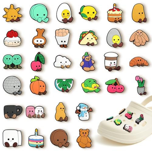 32PCS Charms for Croc Cartoon Shoes Charms Shoes Decorations for Girls Boys Decorative Beach Sandals Summer Water Shoes Bubble Slippers Wristbands Bags with Holes