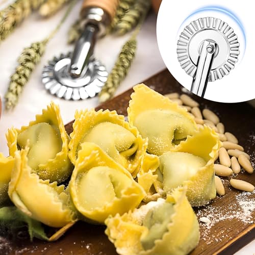 Pastry Wheel Cutters 1.5 inch Dough Ravioli Pizza Cutter Wheel 2 Pack Ravioli Cutter Wheels with Long Wooden Handle Cookie Cutting Wheels Pasta Maker Cutters for Kitchen