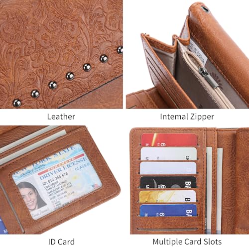 Image of FALAN MULE Wallets for Women Trifold Wristlet Wallets Large Capacity RFID Blocking Ladies Purse Credit Card Holder
