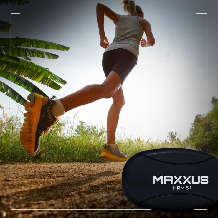 MAXXUS Fascia Cardio HRM 5.1 - ANT+, Bluetooth 4.0, 5.3 kHz, Fino a 165 cm, con Batteria, Nero - Cardiofrequenzimetro con Fascia Toracica, Heart Rate Monitor, Frequenzimetro Cardio, Ciclismo