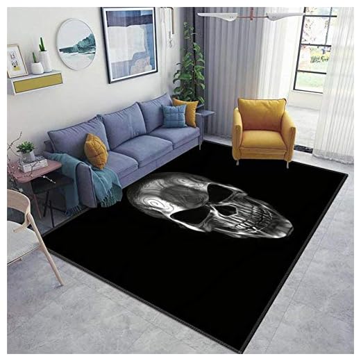 Home Area Runner Rug Pad Dark Heavy Metal Ornamental Skull Thickened Non Slip Mats Doormat Entry Rug Floor Carpet for Living Room Indoor Outdoor Throw Rugs