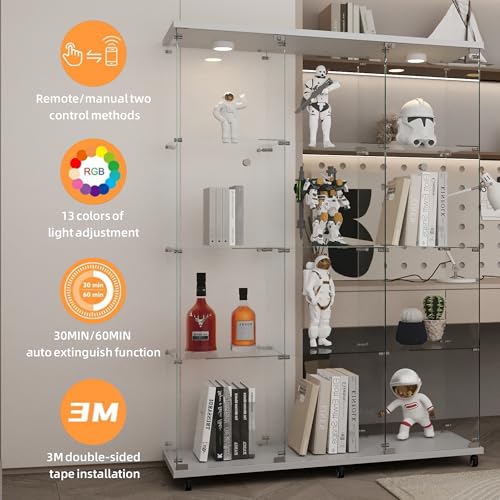 Image of LFT HUIMEI2Y 12-Shelf Glass Display Cabinet with LED, Display Case White