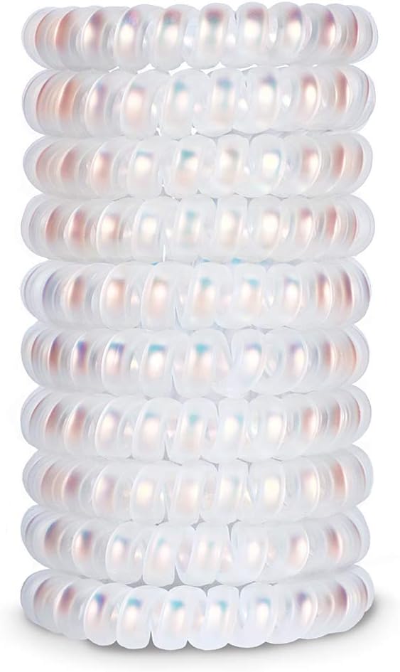 10 Piece Spiral Hair Ties For Thick Hair, Coil elastics Hair Ties, Multicolor Spiral,No Crease Hair Coils, Telephone Cord Plastic For Women And Girls (Shining Matte Mermaid Color)