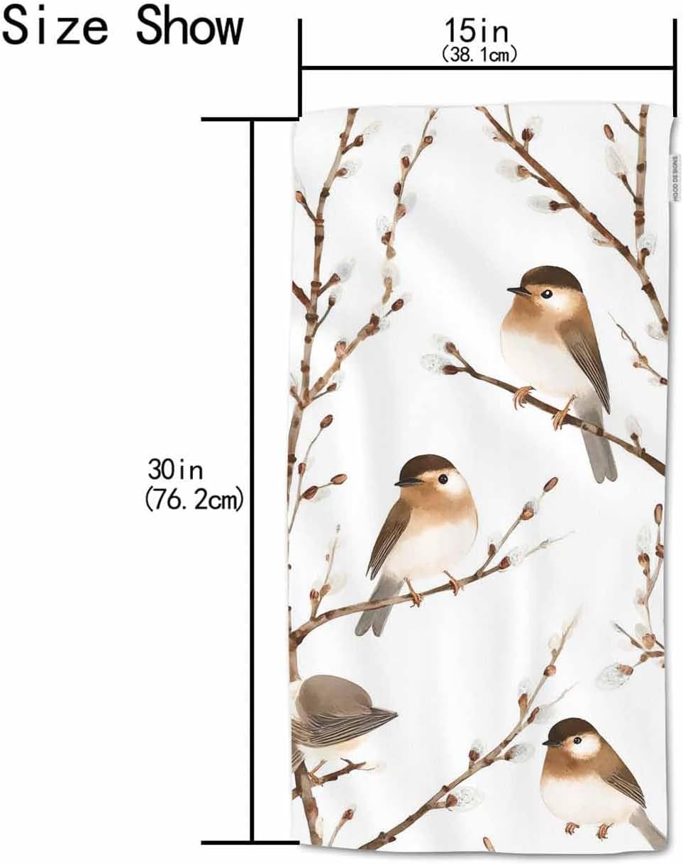 HGOD DESIGNS Bird Hand Towels, Willow Branches & Birds Black-Capped Chickadee 100% Cotton Soft Bath Towels 15"X30" - Image 2