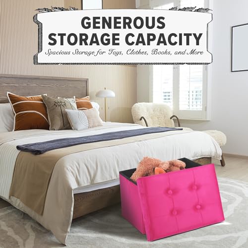 LINMAGCO Storage Ottoman Folding Foot Stool Velvet Foot Rest with Padded Modern Ottoman with Storage for Living Room Puppy Step Stool 17x13x13in(ROSEO) - Thumbnail 7