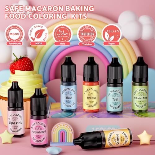 Image of Cherrysea Food Coloring for Cake Decorating Macaron Edible Food Dye for Baking Royal Icing Cookie Supplies Gluten Free 7x12ml Food Grade Liquid Food Color Kits, 0.4 Fl. Oz /Bottles