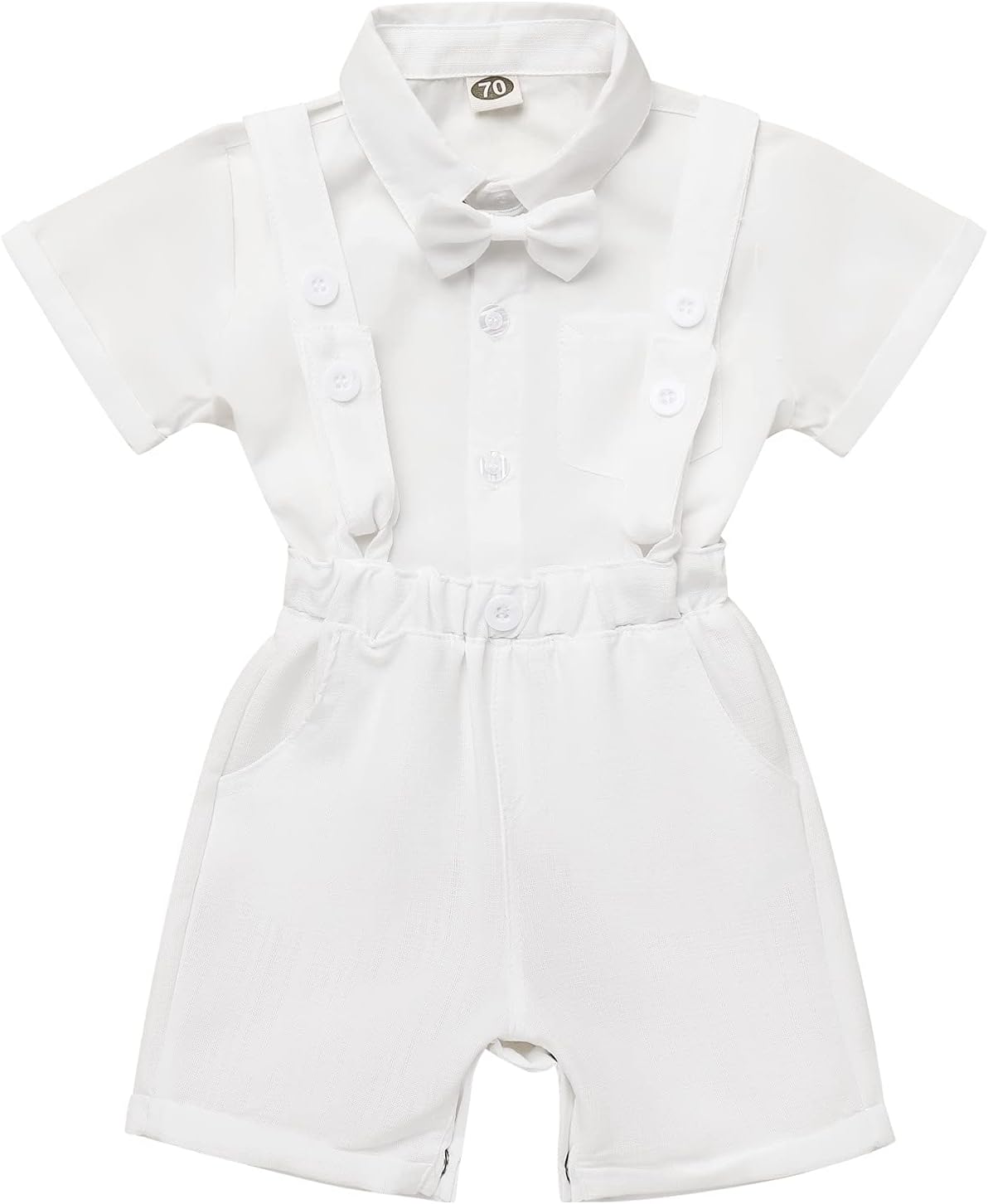 Summer Baptism Outfits for Boys Baby Dedication Outfits Christening Outfit Dress Shirts Bowtie Newborn Suspenders Overalls Shorts Wedding Tuxedo Formal Gentleman Easter Suits All White 0-6 Months