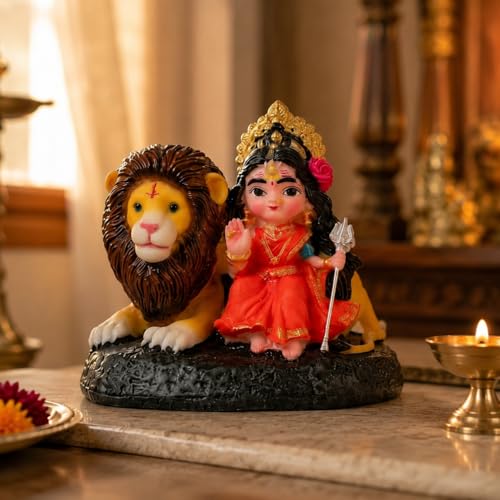 Image of HindCraft Maa Durga Idol with Lion for Home Decor | Durga MATA Murti for Puja Room, Temple Decoration, Navratri Decor & Spiritual Gift