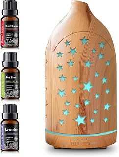 Essential Oil Diffuser with 3 Aromatherapy Oils Set,7.1''x3.5'' | 7 Colors Night Lights,Auto-off Waterless Function,Small 200ml Desk Humidifier for Office Home Decor Gift (Star)