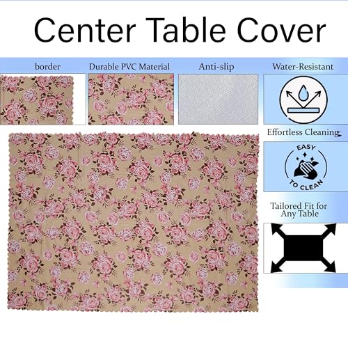 Image of Dakshya Industirs PVC Waterproof Table Cover 36x54 Inch Floral Printed Center Table Cover Washable Plastic Table Sheet Oilproof Dining Table Cover for Coffee Table Living Room Home (Elegant Leaf)
