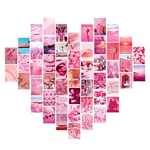 Taasmoog 50-teiliges Wand-Collage-Set, Pink Rosy Collage Druck Set, warme Farbe, Raumdekoration für Mädchen Wandkunstdrucke für Zimmer Schlafsaal VSCO Wall Poster für Schlafzimme Foto Display