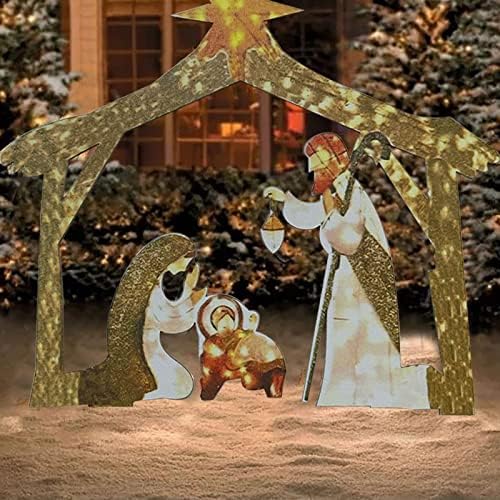 Debouor Easter Decorations Lighted Outdoor Nativity Scene Easter Holy Family Nativity Scene with LED Lights Waterproof Metal Stakes Yard Signs Easter Ornament Decor for Patio Lawn (A)