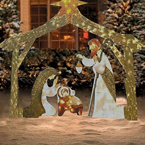 Tomppy Easter Decorations Lighted Outdoor Nativity Scene Easter Holy Family Nativity Scene Set With Fairy String Lights Diy Nativity Scene Set Metal Stake Yard Signs For Patio Lawn (A) #TOP9