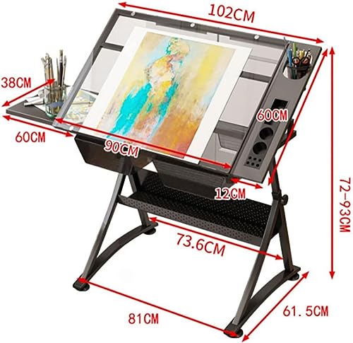 Height and Angle Adjustable Drawing Table Drawing Desk Craft Station Drafting Table with 2 Storage Drawers and One Side