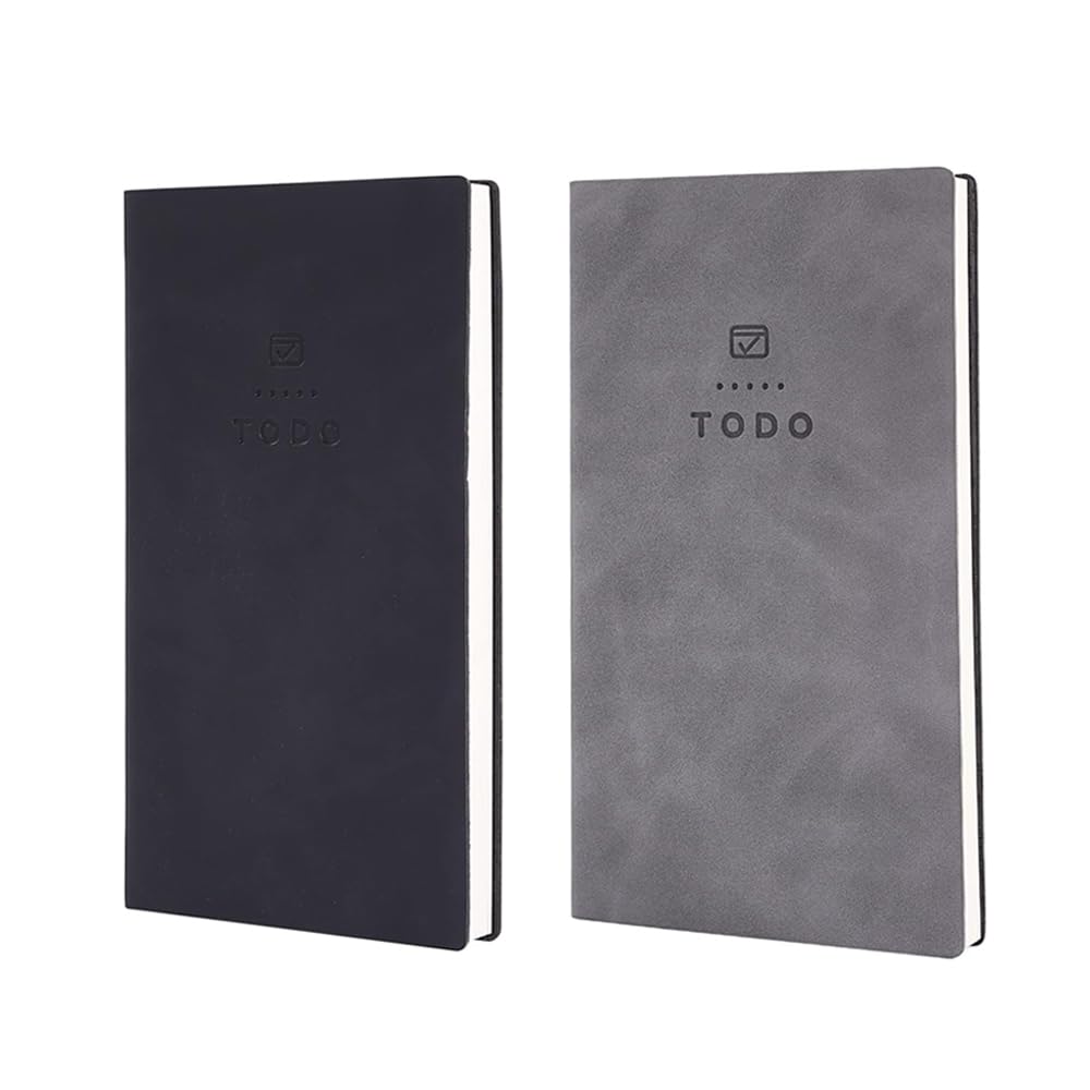 KASTWAVE To Do List Notebook, 2 Pcs 196 Pages Soft Leather Pocket To Do List Notepad Checklist for Daily Plans School Supplies for High School Students Study Schedule Notebook, Black, Grey