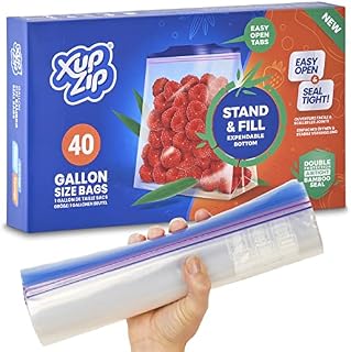 40 x Premium Food Storage Freezer Bags by XupZip | Large UK Gallon Size 4.55L, Reusable, Heavy-Duty Plastic | Airtight and Leakproof Bamboo Seal | BPA Free (Gallon / 4.55L - 40 Bags)