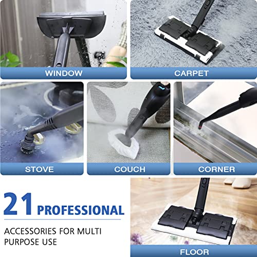 Mlmlant Steam Cleaner, Steam Mop With 21-Piece Accessory Set, 1.5L Water Tank Capacity 1500W Handheld Steamer Carpet Cleaner For Multi-Purpose And Multi-Surface Floors, 16.4Ft Power Cord, Blue #TOP4