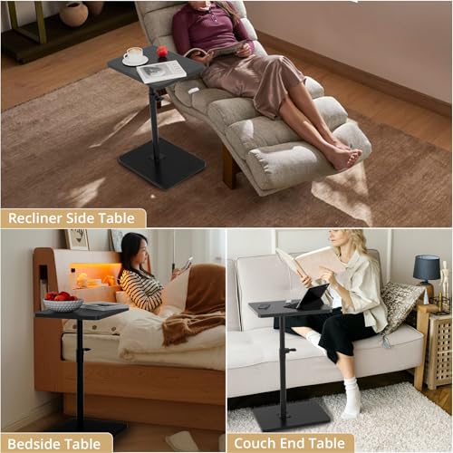 Image of C Shaped End Table Height Adjustable Side Table Sofa Tray for Couch, Sofa Bed Bathroom Study TV Tray Food Snack Trays for Eating, Black