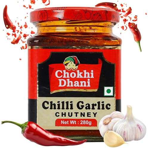 Image of Chokhi Dhani Chilli Garlic Chutney 280g | Lal Mirch & Lahsun Chutney | Made with Fresh Tomatoes, Spicy Red Chilies & Garlic | Tikhi Chatpati Indian Spread, Dip & Condiment