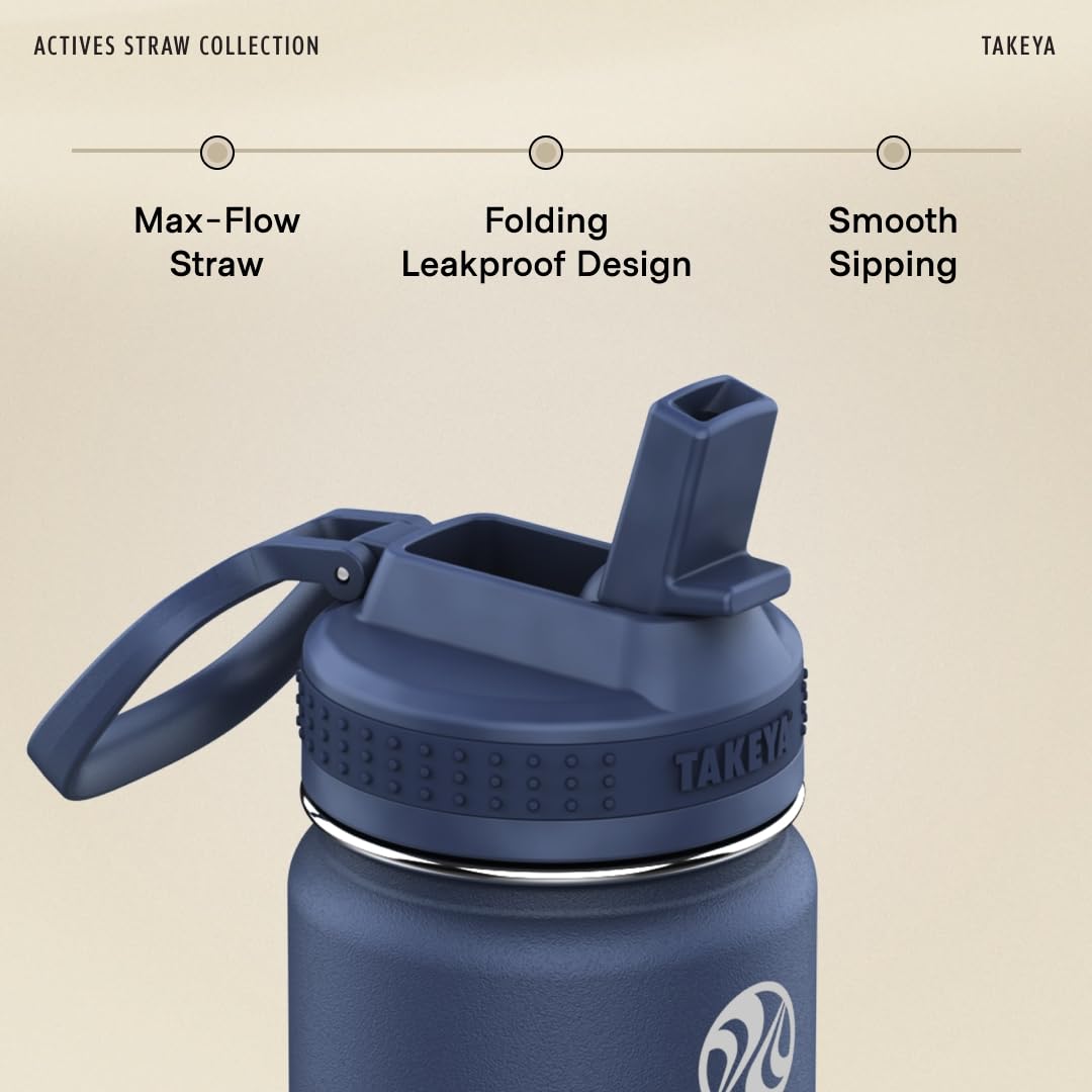 Takeya Actives Trinkflasche mit Strohhalm-Deckel – langlebige & pflegeleichte Wasserflasche mit Edelstahl-Isolierung – BPA-freier Deckel mit Tragegriff & Strohhalm – spülmaschinengeeignet – 1,2 l