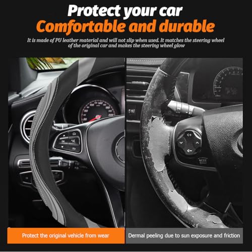 Image of Osilly 15 Inch Car Leather Steering Wheel Cover, Automotive Accessories Elastic Breathable Anti-Slip Soft Wheel Protector Fits Men and Women, Suitable for SUVs, Trucks, Vehicles and RVs (Light Gray)