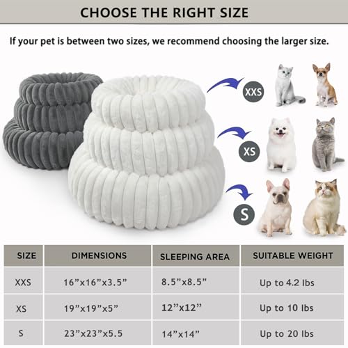 Donut Small Dog Bed Washable - Dog Beds for Small Dogs and Cats with Corduroy Fleece & Anti Slip Bottom, Calming Round Faux Fur Cute Pet Bed for Puppy Kitten, Cream, 23x23x6 inches - Image 5
