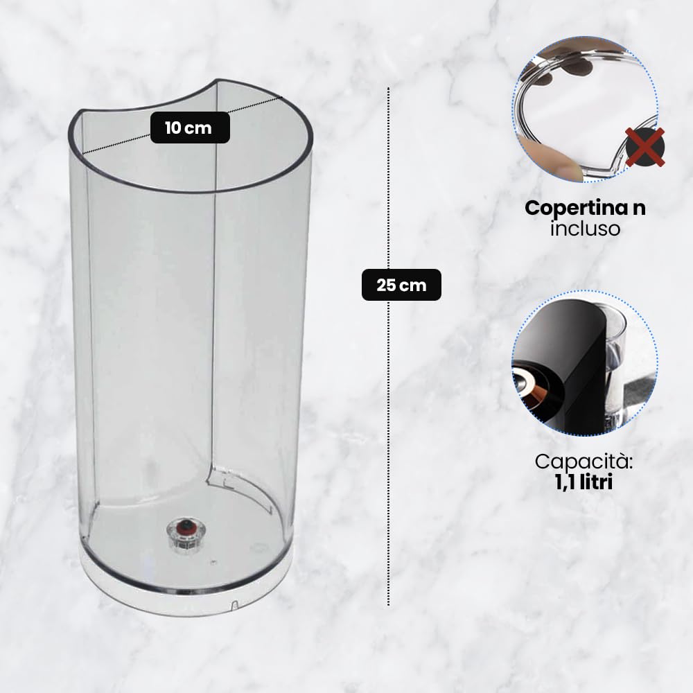 Anakel Home Serbatoio dell'acqua di ricambio MS-624911 compatibile con macchina da caffè Nespresso Vertuo Next | Capacità 1,1 litri | Coperchio non incluso