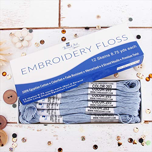 Image of 12 Skeins ThreadArt Cotton Embroidery Floss, Very Light Blue | Long fiber cotton embroidery floss for cross stitch, hand embroidery and bracelets. Six-strand floss separates easily.