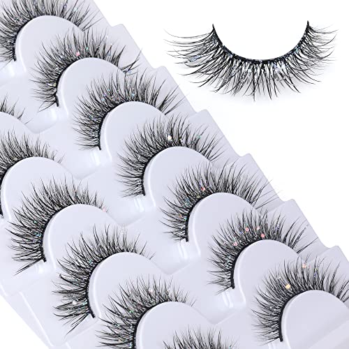 False Eyelashes with Glitter Cat Eye Lashes Wispy Fake Eyelash Natural Look Shining Faux Mink Lashes Halloween Festival DIY Lash by Focipeysa