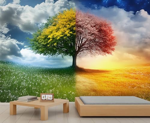 Tree of Life Wallpaper Mural, Seasonal Change Photo Wall Mural,
